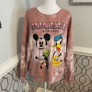 Disney Mickey & Friends Pink/White Tie-Dyed Crewneck - L